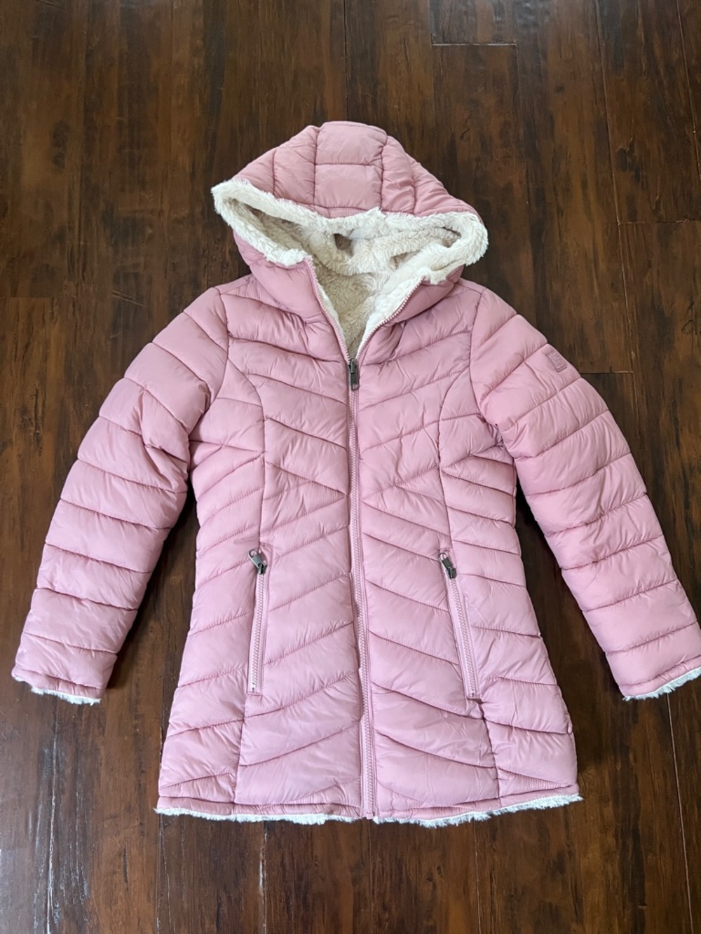 Steve Madden Girls Reversible Pink Hooded Parka Puffer Coat Size L 14/16